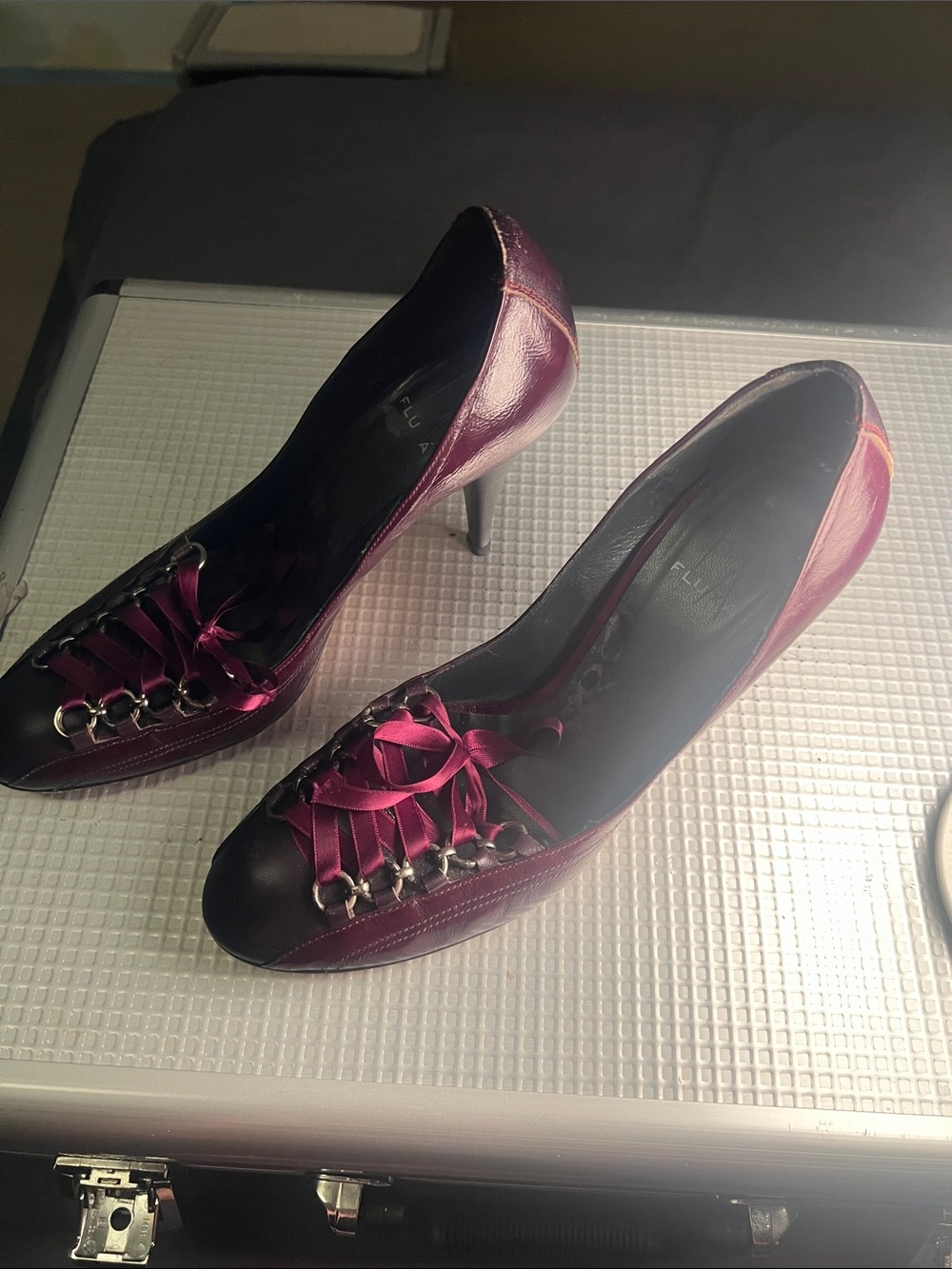 Lux Burgundy Satin Lace-Up Pointed Heels - Picture 2 of 6